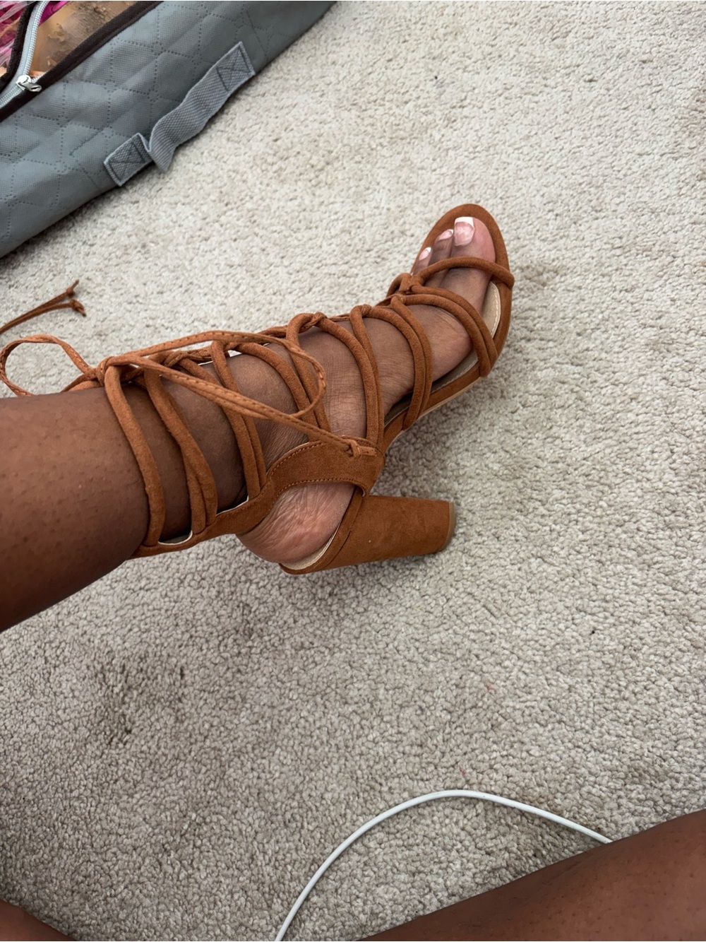Miss Lola Brown Lace-Up Block Heel Sandals - Picture 5 of 5